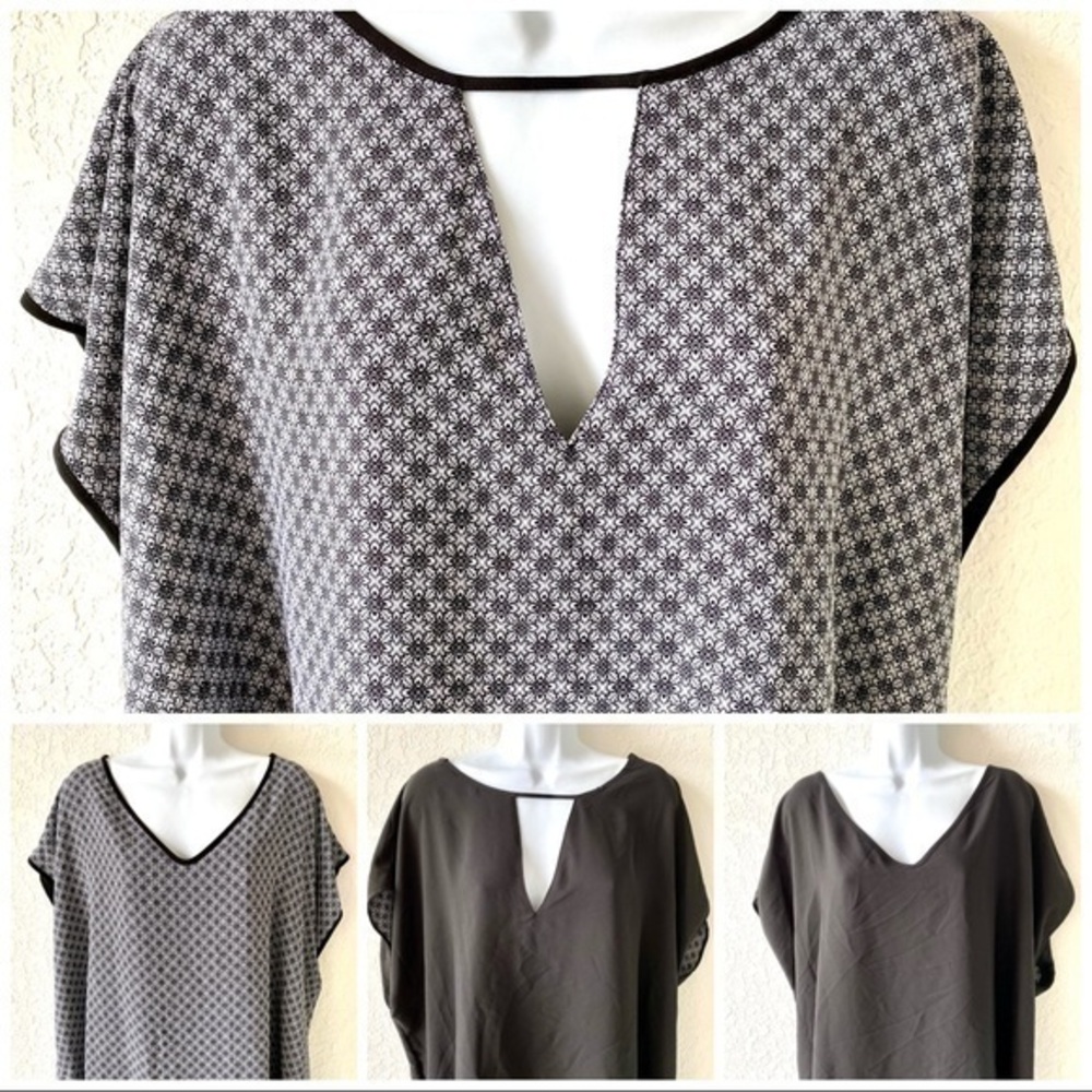 Michel studio reversible 4 way short sleeve black & print V-neck top Sz22